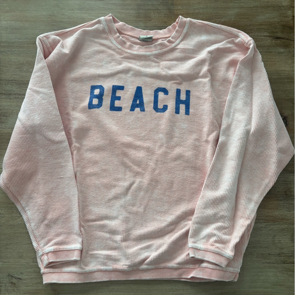Pink 'BEACH' Graphic Pullover Sweatshirt